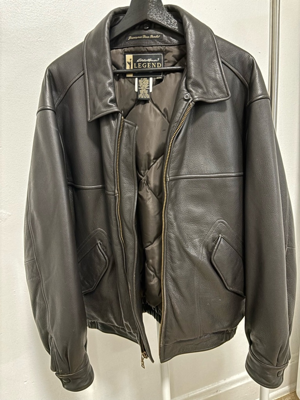 Eddie Bauer Legend Goose Down Genuine Leather Bomber Jacket, Men’s size M
